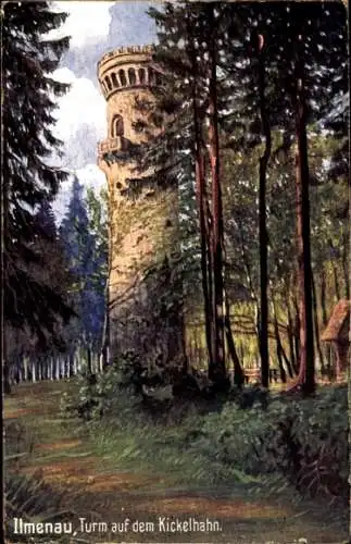 Ak Ilmenau in Thüringen, Turm auf dem Kickelhahn, Bäume, Landschaft, Malerei