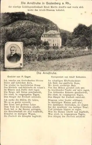 Ak Bad Godesberg Bonn am Rhein, Die Arndtruhe, Arndt-Museum, Gedicht von P. Saget, portrait von E