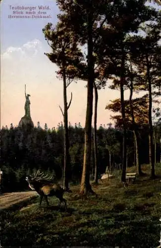 Ak Detmold am Teutoburger Wald, Blick nach dem Hermanns-Denkmal, Hirsch