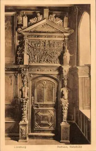 Ak Lüneburg in Niedersachsen, Rathaus, Ratsstube, Schnitzereien,  Architektur