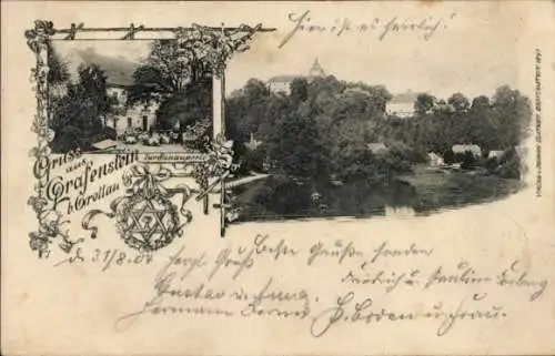 Litho Grabštejn bei Chotyně Bad Ketten Region Reichenberg, Hrad Grabštejn, Schloss Grafenstein