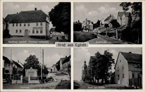 Ak Egstedt Erfurt in Thüringen, Gasthof, Kirche, Dorfstraße, Denkmal