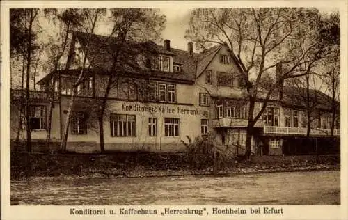Ak Hochheim Erfurt in Thüringen, Konditorei Herrenkrug, Hochheim bei Erfurt,  Architektur, Fluss