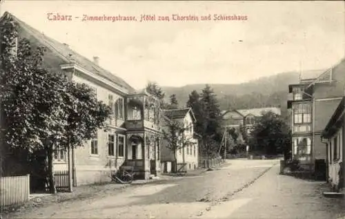 Ak Tabarz im Thüringer Wald, Hotel zum Thorstein, Schiesshaus, Zimmerbergstraße, alte Architektur