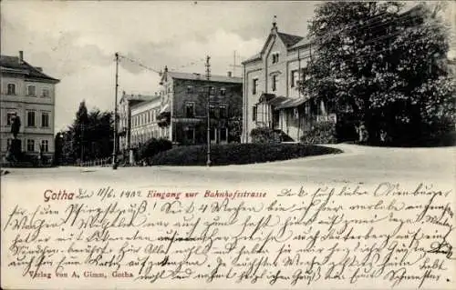 Ak Gotha in Thüringen, Eingang zur Bahnhofstraße, alte Gebäude, 