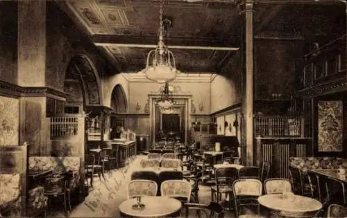 Ak Gotha in Thüringen, Innenansicht eines Kaffeehauses, Tische und Stühle, dekorative Beleuchtung