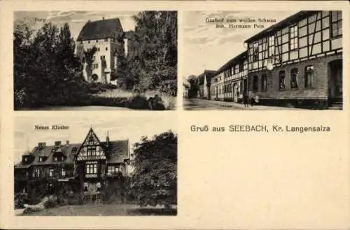 Ak Seebach Mühlhausen in Thüringen, Gasthaus zum weißen Schwan, Kloster, Burg