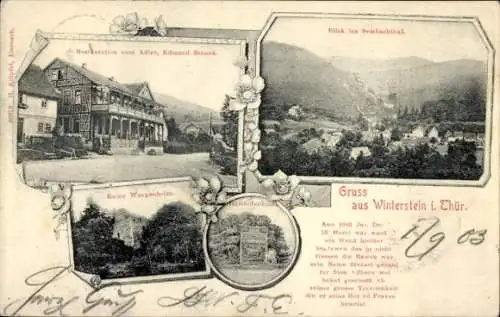 Ak Winterstein Waltershausen in Thüringen, Vorderseite zeigt Adler, Ruine Wangenheim, Sembachthal