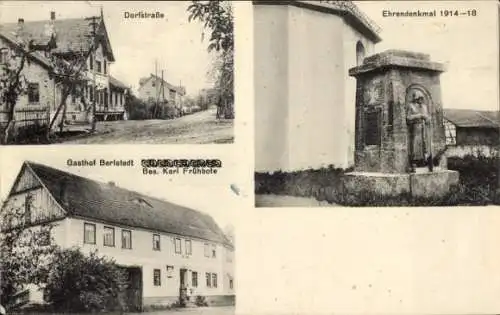 Ak Berlstedt Weimarer Land, Ehrendenkmal, Dorfstraße, Gasthof Berlstedt