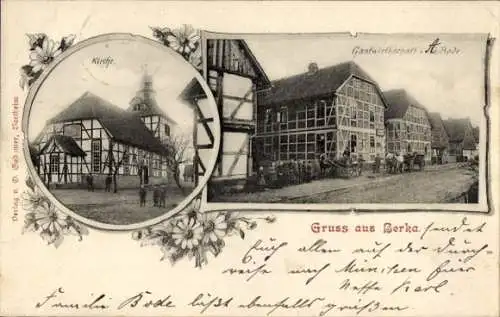 Ak Bad Berka in Thüringen,  Kirche, Fachwerkhäuser, Gasthaus Bode, Gruss aus Berka