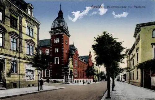Ak Apolda in Thüringen, Bahnhofstraße, Postamt, Bäume,  Architektur