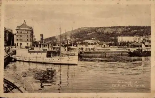 Ak Sundsvall Schweden, Hafenpartie, Dampfer