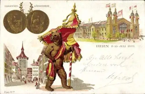 Litho Bern Stadt Schweiz, Sängerfest Juli 1899