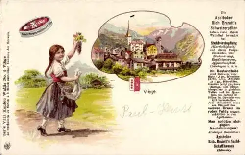 Litho Wallis Schweiz, Teilansicht, Apotheker Rich. Brandt's Schweizerpillen, Reklame