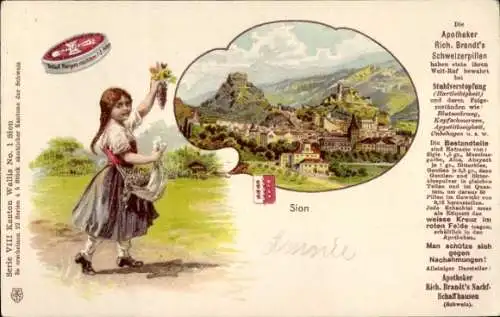 Litho Sion Sitten Kanton Wallis, Apotheker Rich. Brandt's Schweizerpillen, Reklame
