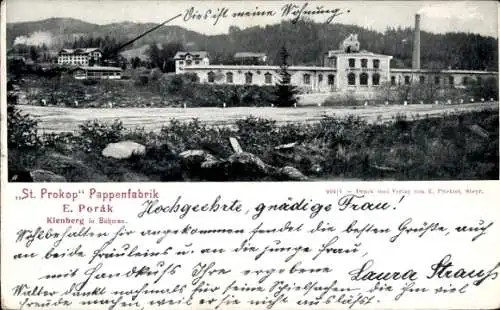 Ak Svatý Prokop St. Prokop Loučovice Kienberg Südböhmen, Pappenfabrik E. Porak