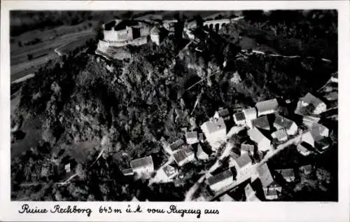Ak Rechberg Schwäbisch Gmünd im Ostalbkreis, Ruine Rechberg, Fliegeraufnahme