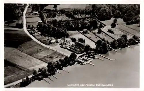 Ak Steinebach Walchstadt Wörthsee in Oberbayern, Gaststätte Wörthsee Blick, Fliegeraufnahme
