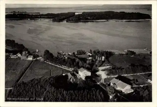 Ak Herrenchiemsee Herreninsel Chiemsee Oberbayern, Luftaufnahme