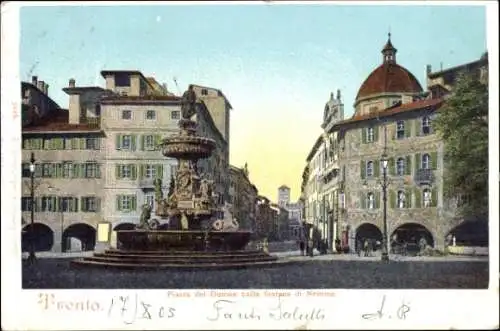 Ak Trento Trient Südtirol, Piazza del Duomo, Brunnen von Neptun,  Gebäude