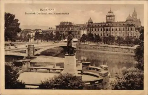Ak Heilbronn am Neckar, Bismarck-Denkmal, Neckarbrücke,  Ansicht