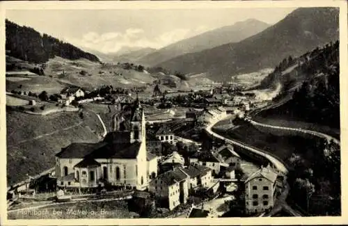 Ak Mühlbachl bei Matrei am Brenner Tirol, Landschaft mit Kirche, Berge, Fluss, Häuser