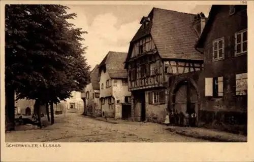 Ak Scherwiller Scherweiler Elsass Bas Rhin, Wohnhäuser, Straße