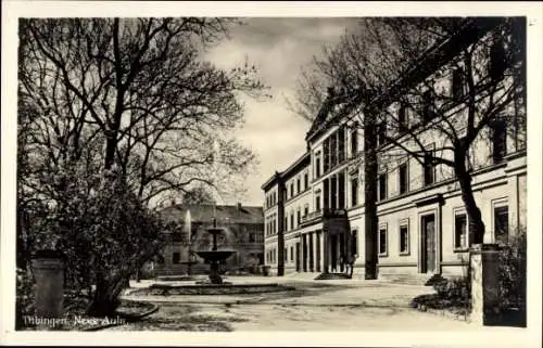 Ak Tübingen am Neckar, Neue Aula, Brunnen, Bäume, Architektur