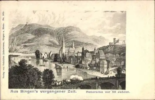 Ak Bingen am Rhein, Panorama von Bingen, Flusslandschaft,  Architektur