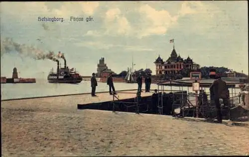 Ak Hälsingborg Helsingborg Schweden,  Dampfschiff, Hafen, Gebäude, Personen