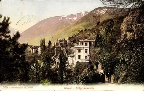 Ak Meran Merano Südtirol, Berglandschaft, Meran Gilfpromenade,  Architektur, Natur
