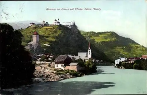 Ak Klausen Chiusa d'Isarco Südtirol, Klausen am Eisack, Kloster Säben, Berge, Fluss