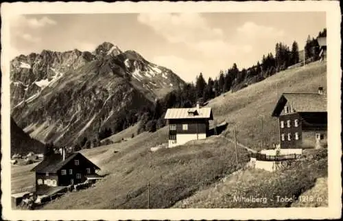 Ak Mittelberg im Allgäu, Berglandschaft, traditionelle Holzhäuser, Mittelberg Tobel