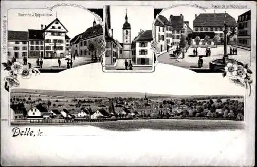 Litho Delle Territoire de Belfort, Place de la Republique, Kirche, Panorama