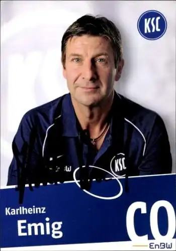 Autogrammkarte Co Trainer Karlheinz Emig, Karlsruher SC, Autogramm