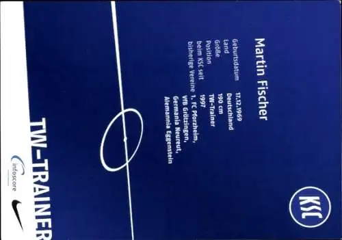 Autogrammkarte TW Trainer Martin Fischer, Karlsruher SC, Autogramm