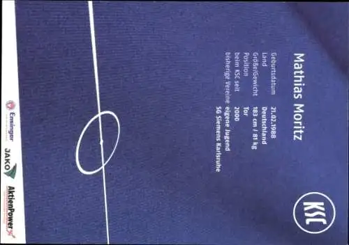 Autogrammkarte Fußballer Mathias Moritz, Karlsruher SC, Autogramm