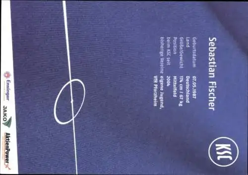 Autogrammkarte Fußballer Sebastian Fischer, Karlsruher SC, Autogramm
