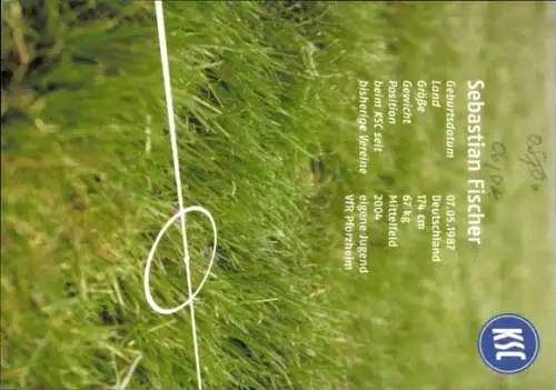 Autogrammkarte Fußballer Sebastian Fischer, Karlsruher SC, Autogramm
