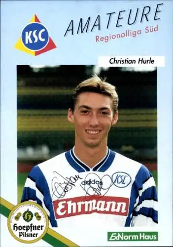 Autogrammkarte Fußballer Christian Hurle, Karlsruher SC, Autogramm