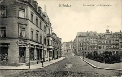 Ak Mittweida in Sachsen, Tzschirnerplatz mit Lutherstraße