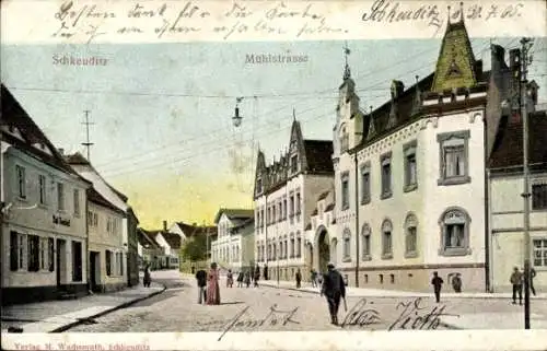 Relief Ak Schkeuditz in Sachsen, Mühlstraße