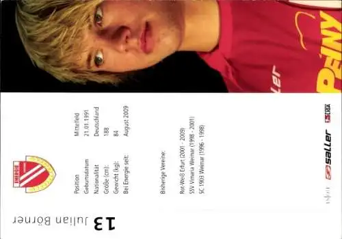 Autogrammkarte Fußballer Julian Börner, FC Energie Cottbus, Autogramm