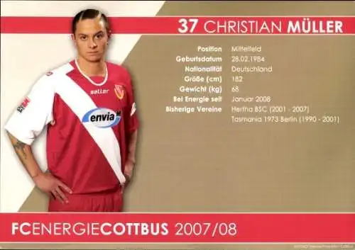 Autogrammkarte Fußballer Christian Müller, FC Energie Cottbus, Autogramm