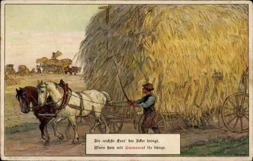 Ak Landwirtschaft, Werbung, Dünger mit Ammoniak, Heuernte, Pferde