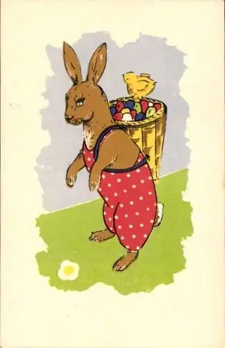Künstler Ak Osterhase mit Eierkorb