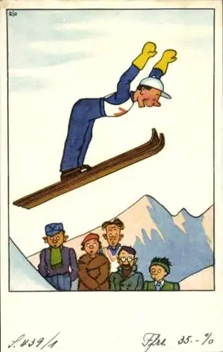 Künstler Ak Ejo, Skispringer im Sprung