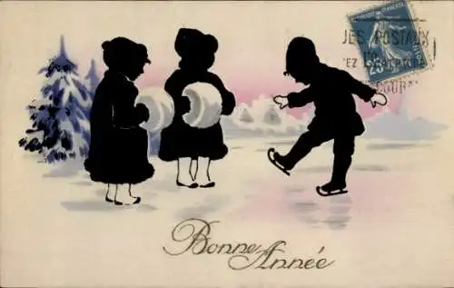 Scherenschnitt Ak Glückwunsch Neujahr, Kinder