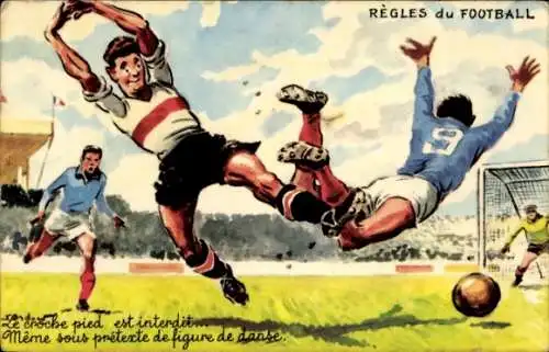 Künstler Ak Fußballregeln, Le croche pied est interdit Même sous prétexte de figure de danse