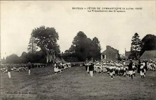 Ak Bayeux Calvados, Turnfest 1909, Präsentation der Fahnen